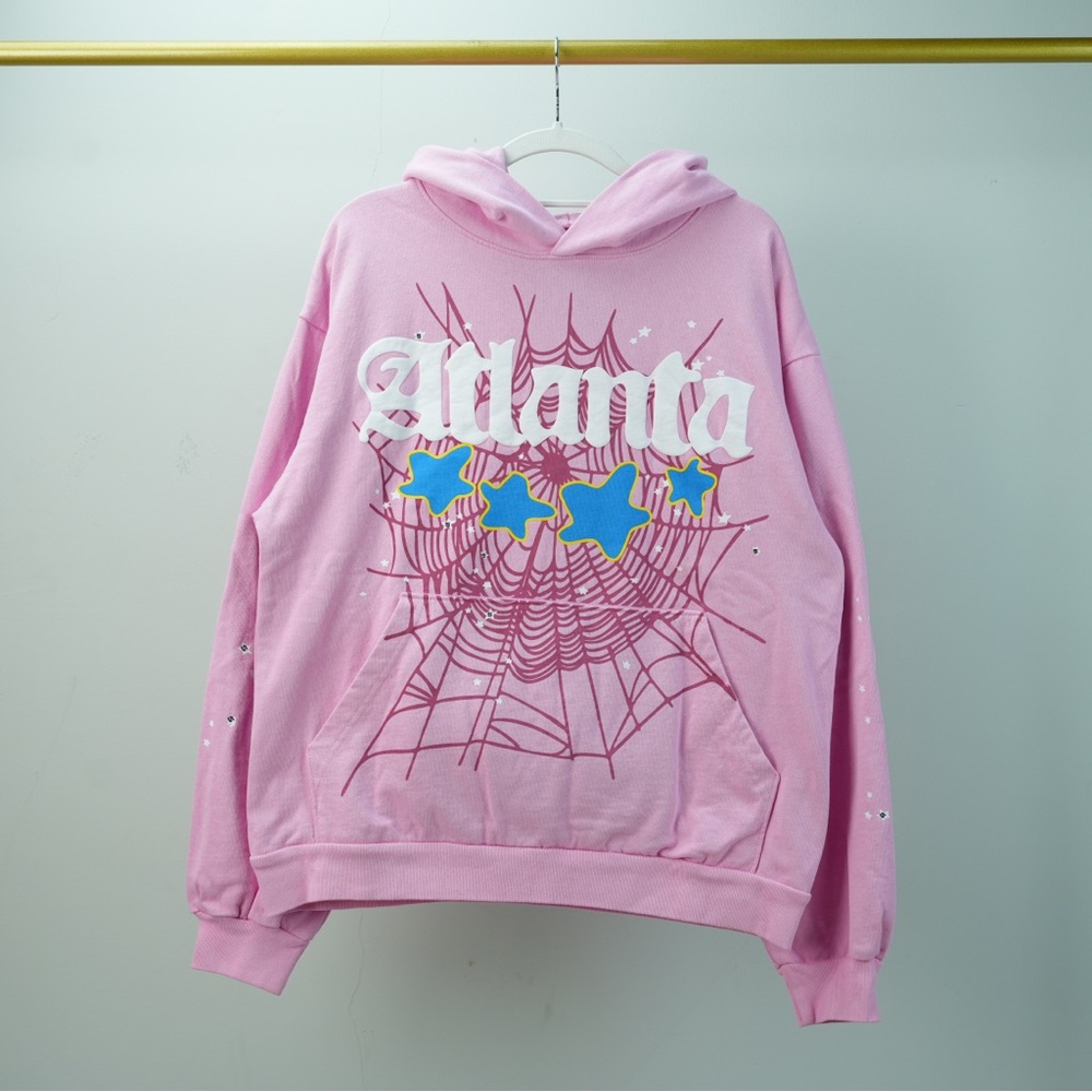 Pink Atlanta Hoodie with Star and Web Design